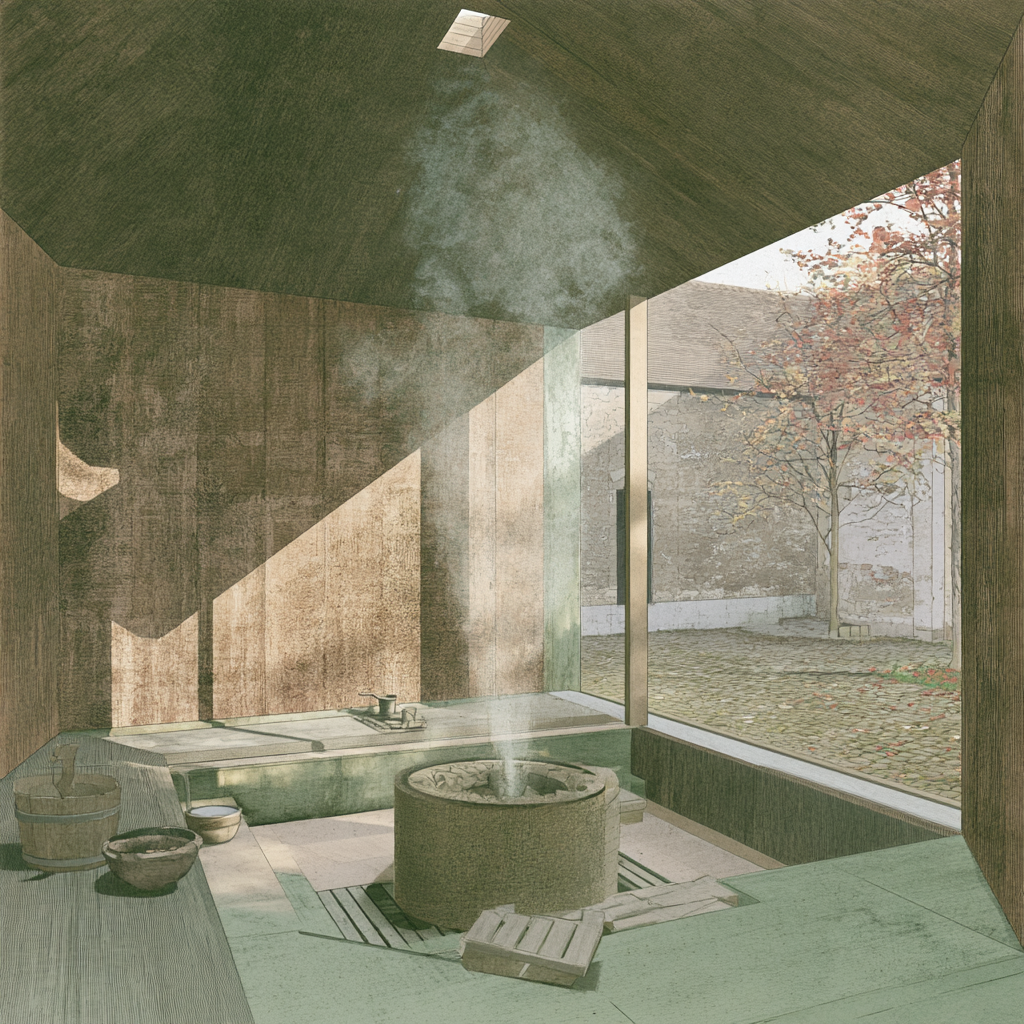 Concept rendering of the cedar-lined sauna room